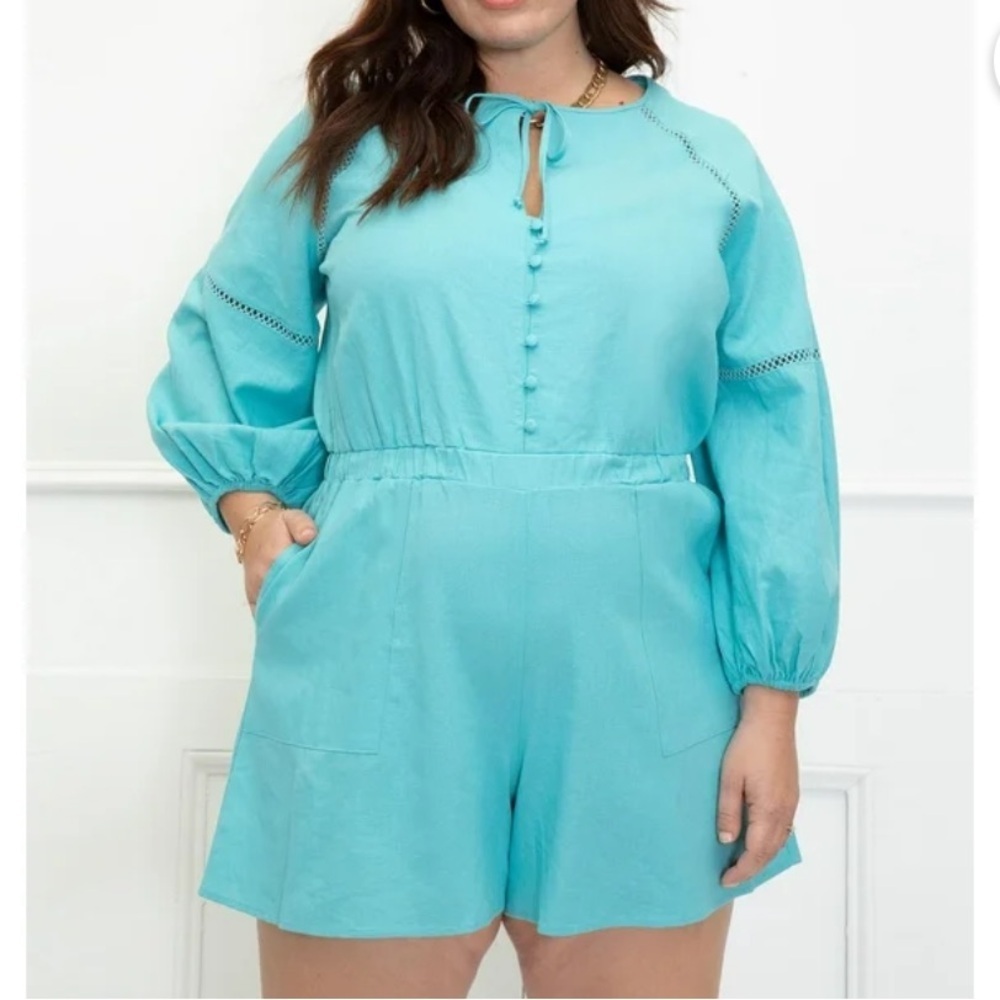 Eloquii Elements Women's Plus Size Light Blue Romper With Trim Size 16